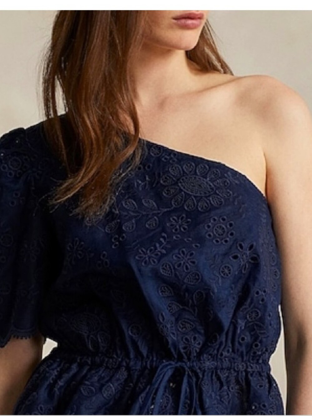 New!Polo Ralph Lauren Broderie Anglaise Navy One-Shoulder Eyelet Peplum Top Y2K - Picture 4 of 15